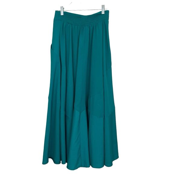 Free People Skirt Size Small Flare A-Line Circle Green Polyester Elastic Waist - Picture 2 of 4